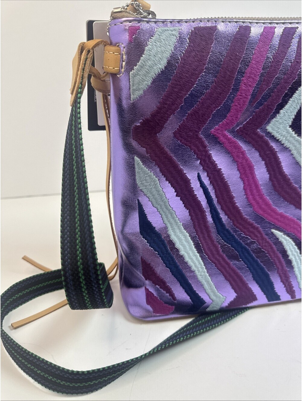 Consuela NWT Val Downtown Crossbody Purple Pink Shiny Zebra Pattern Designer - Picture 3 of 9